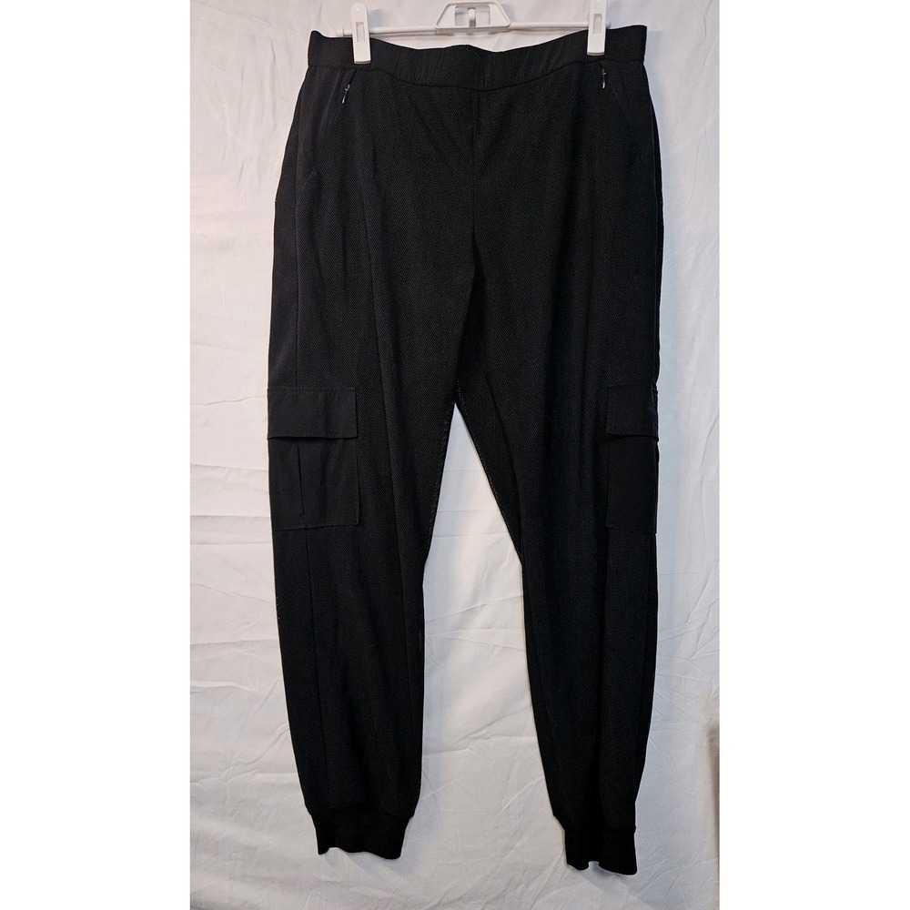Elie Tahari Joggers Womens L Black Mesh Overlay Cargo Pants Sporty Chic #834